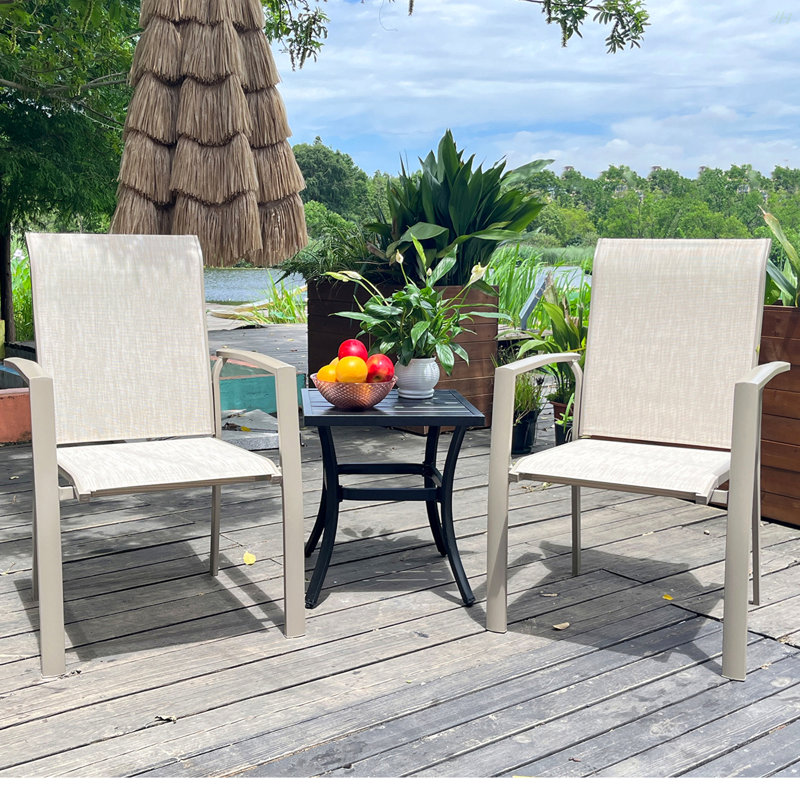 Ensemble de 2 chaises de jardin pour l'extérieur, jardin, bord de piscine, structure de couleur crème, Crème
