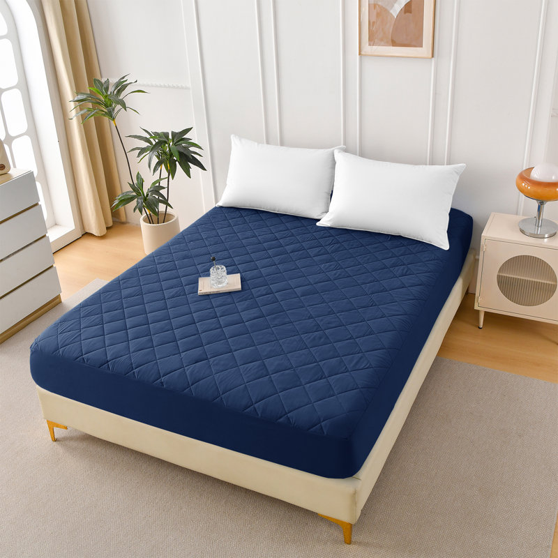 Protège-matelas imperméable à motif de losanges, Grand lit, Marine