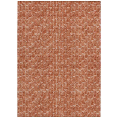 5' X 8' Terra Cotta Geometric Washable Non Skid Indoor Outdoor Area Rug