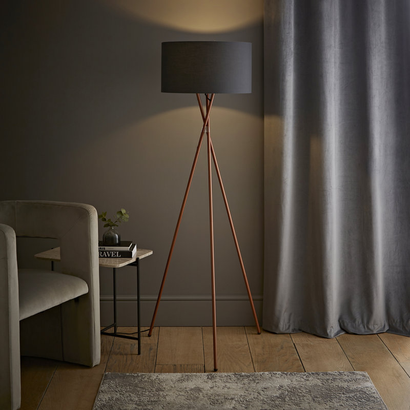 Misner 155cm Camden Tripod Floor Lamp with Large Reni Shade, No, Dark Grey, Copper
