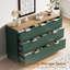 Commode 7 tiroirs pour la chambre à coucher, commode moderne de 47,2 po de largeur avec 7 grands espaces de rangement à bords arrondis, grande commode avec poignées en métal pour la chambre à coucher, vert et brun-1483524670