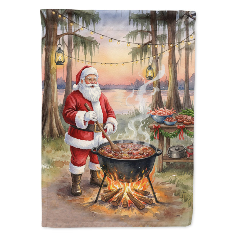 Cajun, père Noël, cuisine, gumbo, drapeau de jardin de Noël, Taille du jardin, Cajun Santa Cooking Gumbo