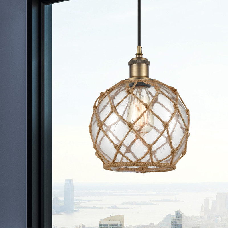 Luminaire suspendu sphère 1 lumière Tobey, Clair/Brun, H 120 po x l 8 po x P 8 po, Laiton brossé