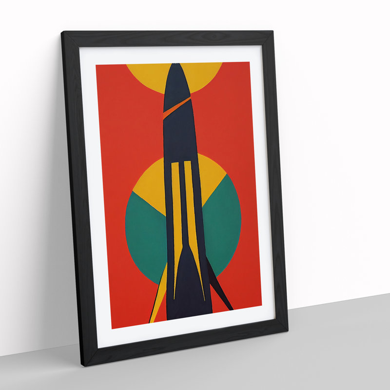 Retro Spaceship Rocket No.3 - Wall Art, Black Framed, 64cm H x 46cm W x 2cm D