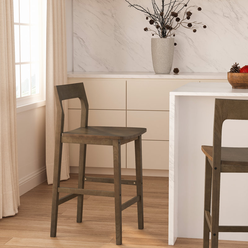 Solid Wood Counter Stool With Footrest, Brown