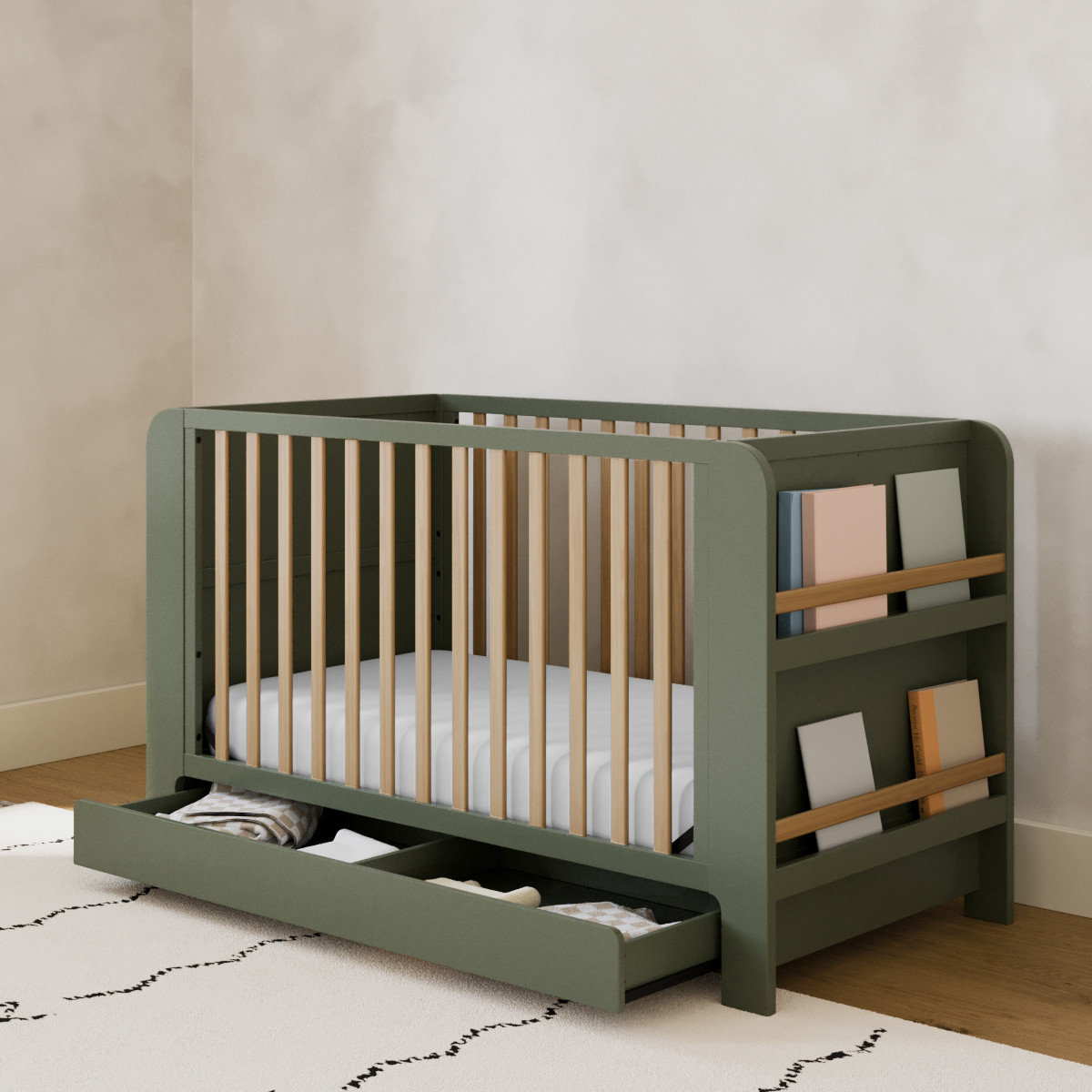 Read-with-Me Pine 4-in-1 Convertible Crib, Olive/Driftwood, Crib