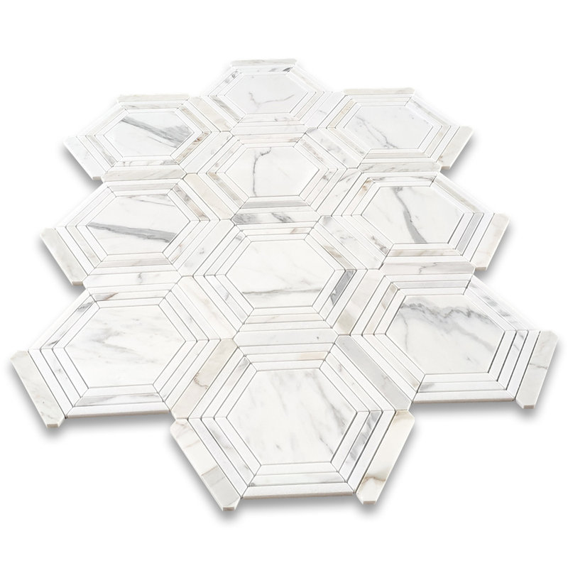 Calacatta 9" x 8" Marble Mosaic Tile, White/Gray