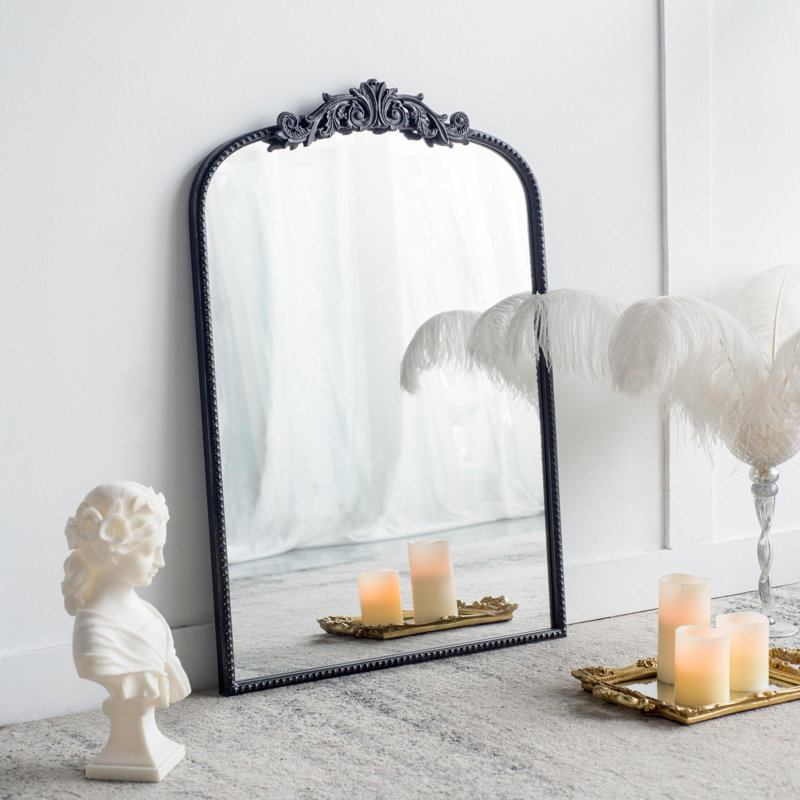 Miroir d'appoint d'inspiration baroque, Noir, 36 po x 24 po