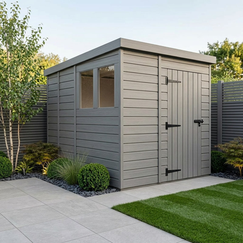 Total Sheds 7ft x 9ft Composite Pent Garden Shed - Single Door - With Windows - EPDM Rubber Roof - UK Manufactured
