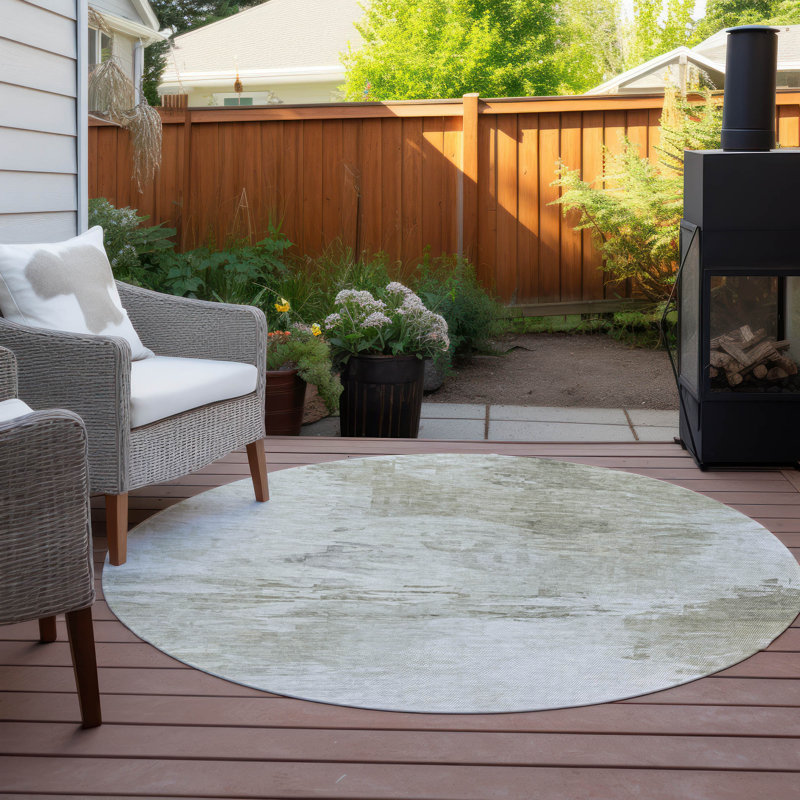 Khloei Washable Abstract Indoor / Outdoor Rug, Round 8'