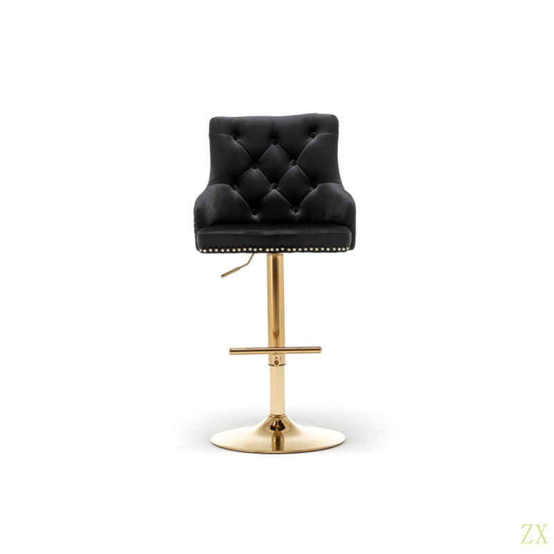 Tabouret de bar pivotant réglable (ensemble de 2) avec base, chaise de cuisine rembourrée en velours, garniture cloutée et dossier capitonné