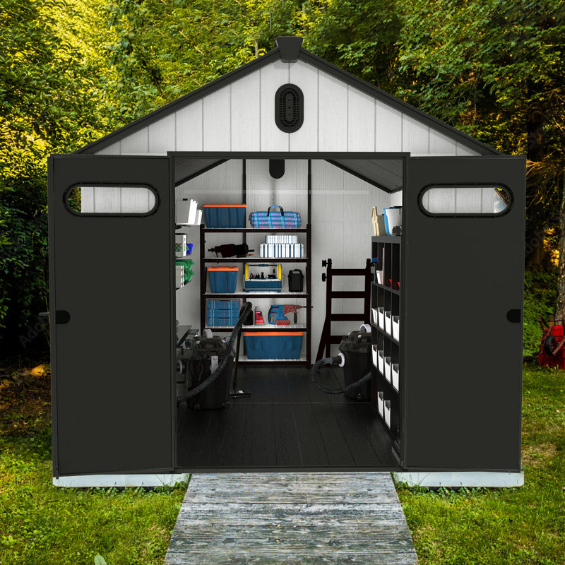 8 Ft. W X 12 Ft. D Durable Resin Outdoor Storage Shed With Floor And Double Doors