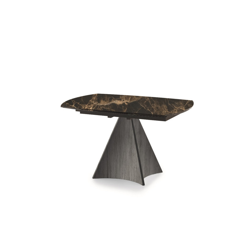 Keeble 90 cm Extendable Rectangular Dining Table with Iron Base, Emperador, Brushed Silver
