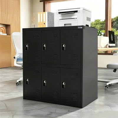 6 Door Black Storage Metal Locker With Lock Latch For Home Office