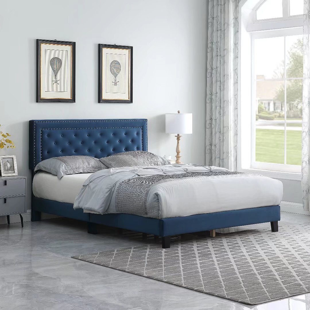 Blue 2024 tufted headboard