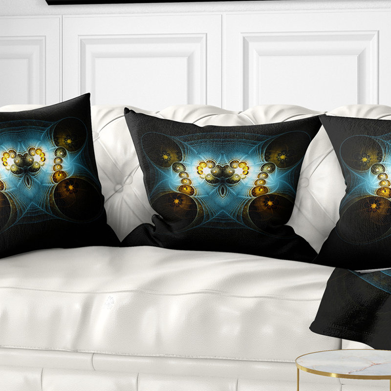 Coussin floral lumineux Abstract, 18 po x 18 po, Coussin décoratif, Bleu / doré