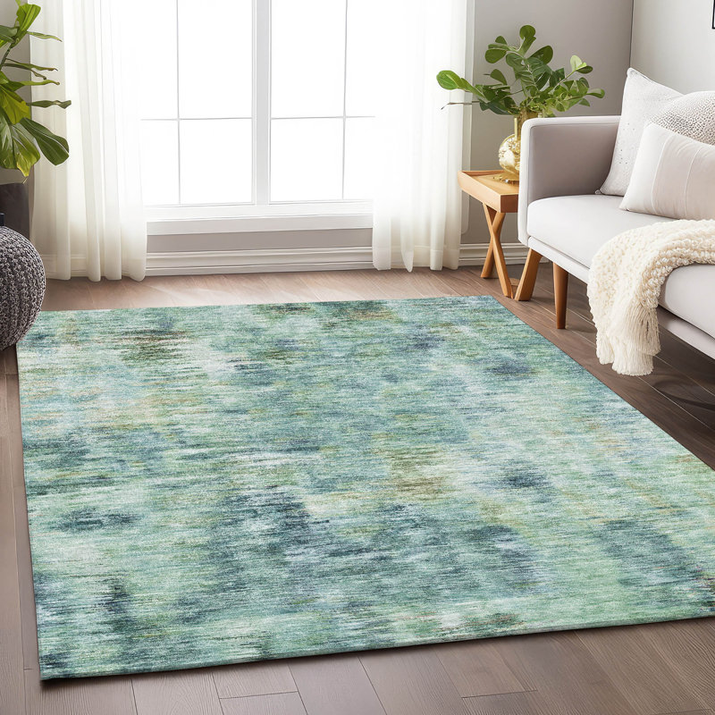 Premium Machine Washable Prisco Teal Rug, Rectangle 5' x 7'6"