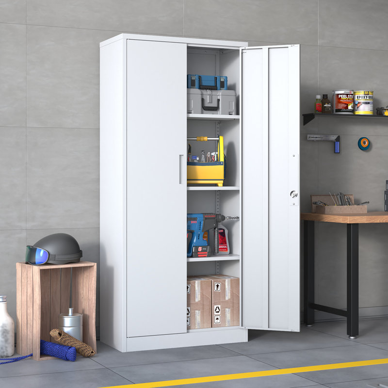 71" Tall Metal Garage Cabinet - Heavy-Duty, Secure Steel Cabinet for Garage and Home Office, White