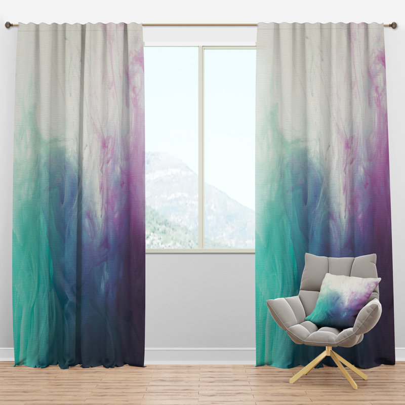 Cyan, Blue and Pink water in Ink Composition - Abstract Curtain - Velvet Room darkening - 1 panel, 52"W x 120"L