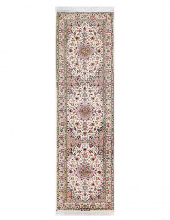 Tapis de couloir unique en laine et soie ivoire 3 pi 6 po x 13 pi 1 po Bilgen