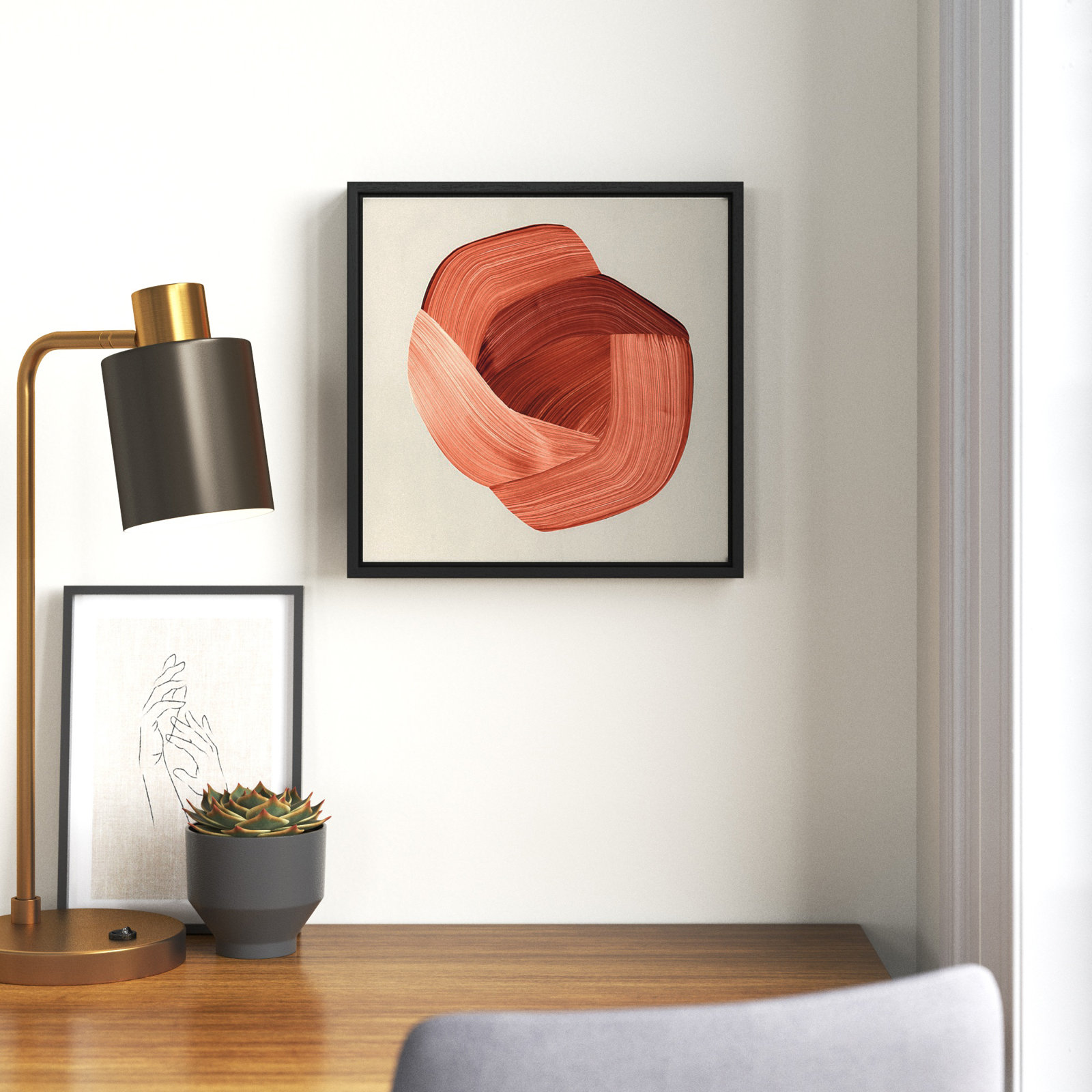 Thormond "Crema" Painting, 13.5" H x 13.5" W x 2" D, Black Framed