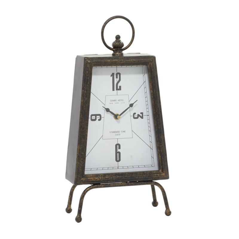 Analog Metal Mechanical Tabletop Clock in Brass/White