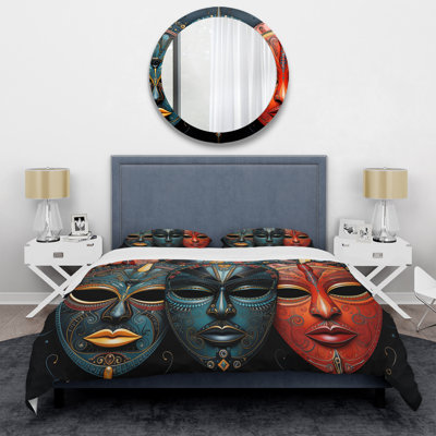 Geography Comforter Set of 4 - Red African Masks III Comforter Bedding Set