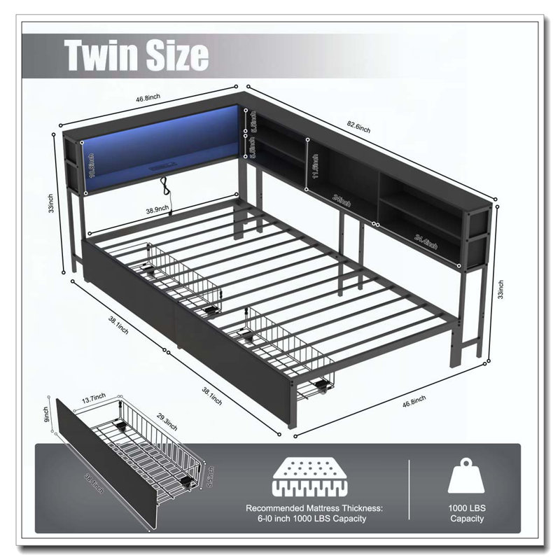 Twin Corner Daybed, Black, Twin