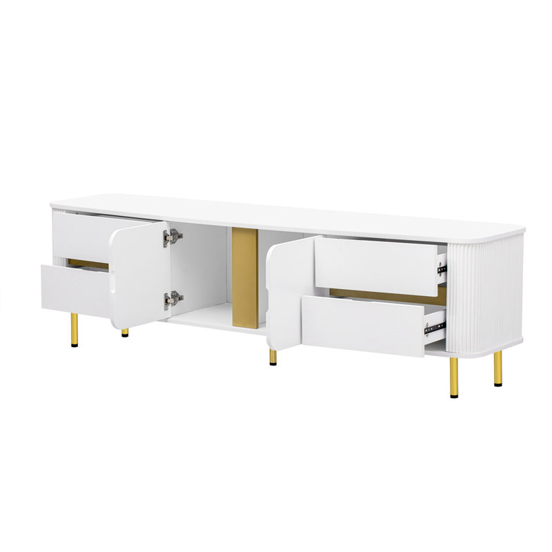 Meuble télé avec 4 tiroirs et 1 armoire spacieuse, Blanc / Blanc