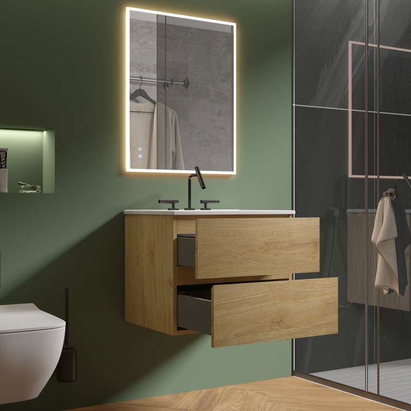 Meuble-lavabo simple 24 po avec dessus en céramique avec trop-plein Derrance, pré-assemblé, Jaune, 24"