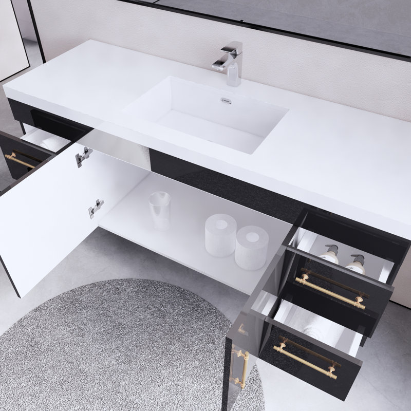Ensemble de meuble-lavabo simple 59 po Berner, Noir lustré