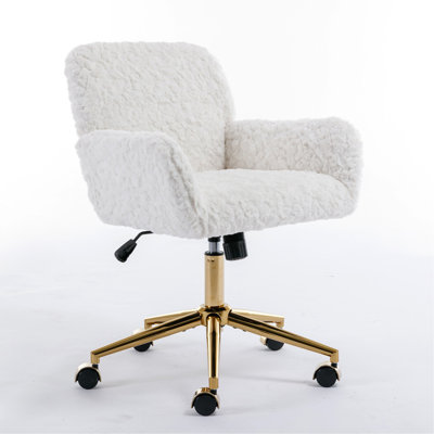 Furniture Office Chair,Artificial Rabbit Hair Home Office Chair With Golden Metal Base,Adjustable Desk Chair Swivel Office Chair,Vanity Chair(Beige)