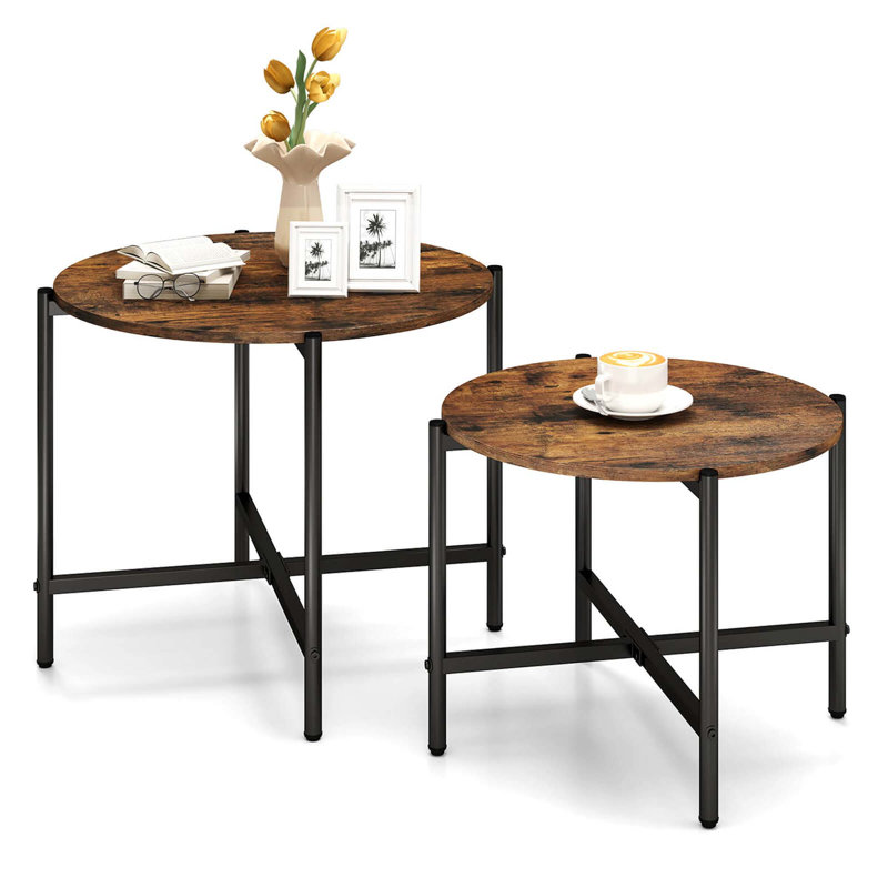 Round Coffee Table Set Of 2 21.5" & 25.5" Nesting Coffee Tables Circle End Table 
