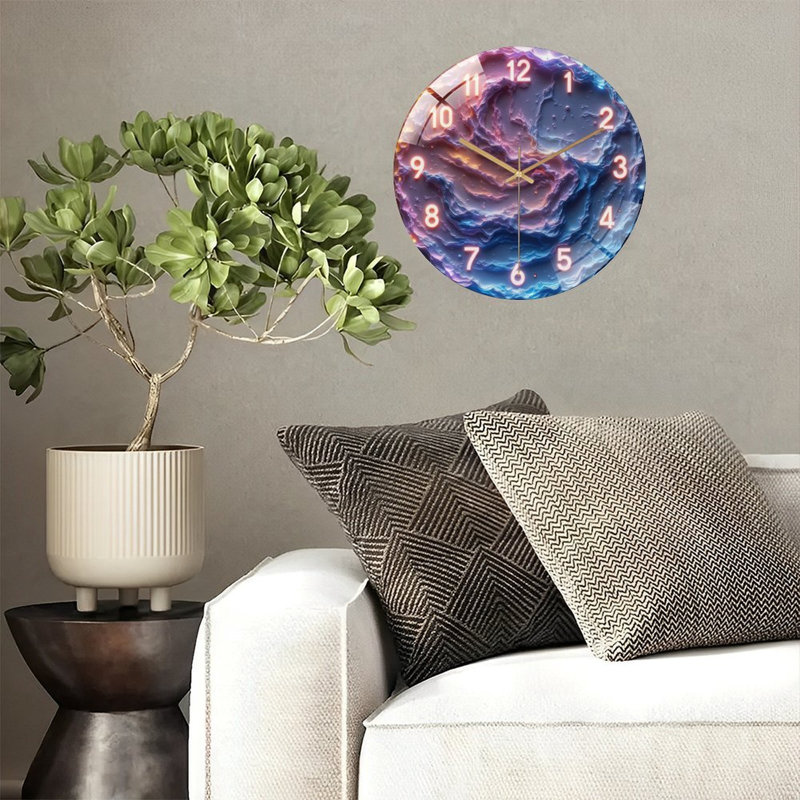 Horloge murale silencieuse en verre trempé de 30 cm, style « Galaxie », sans tic-tac, fonctionne avec des piles AA (non incluses), décoration artistique pour la maison