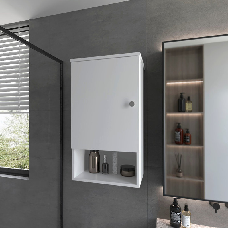 Carrizo Medicine Cabinet in Melamine with One Door, Black, White