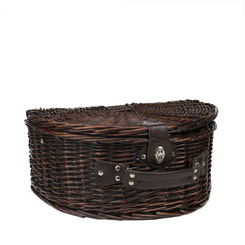 Ensemble de panier de pique-nique isolant en forme de saule tissé à la main brun 7 pi x 15,75 po avec accessoires, Chocolate