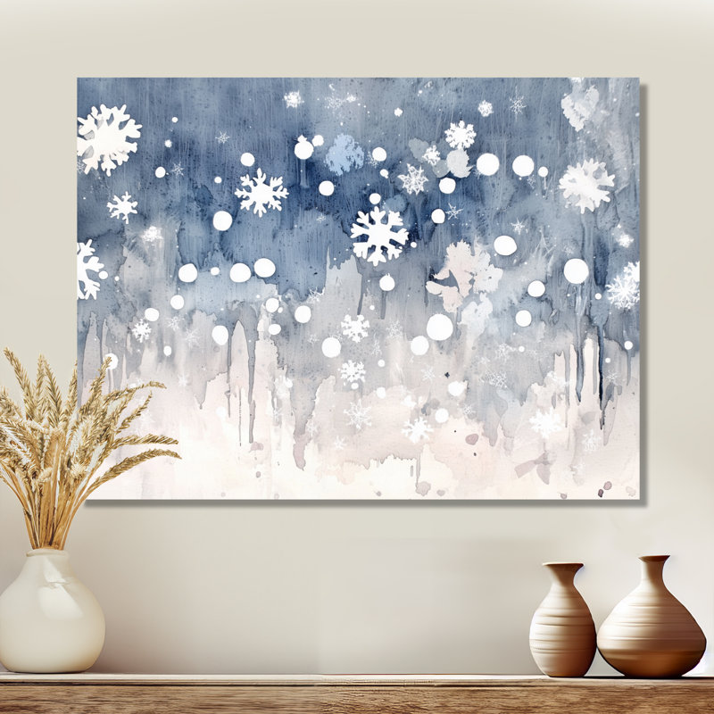 Flocons de neige tombant en hiver I - décor mural en métal paysages, paysage d'hiver, 16" H x 32" W