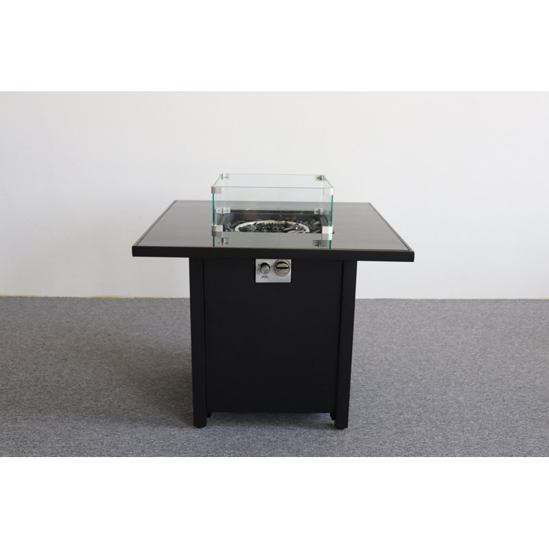 Foyer en métal thermolaqué 30 po avec plateau en verre fumé