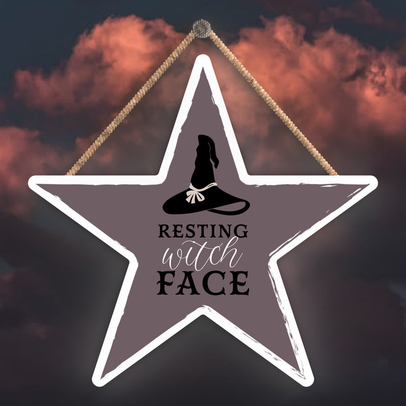 Resting Witch Face Wooden Star Plaque