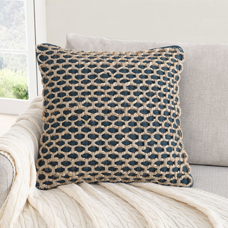 Ablo Textured Cotton Throw Pillow, Indigo/Natural, Square 18"