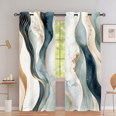 2Pcs Rideaux occultants à motif abstrait à motif de vagues abstraites, rideaux obscurcissant à isolation thermique, tourbillons bloquant la chaleur et réduisant l'intimité de la fenêtre pour le salon de la chambre à coucher