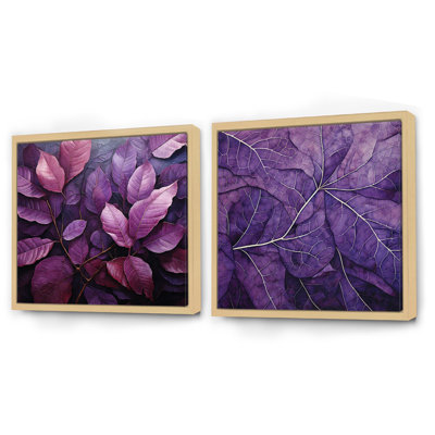 Minimalist Violet Veins Foliage - Leaves Square Collage Set Of 2