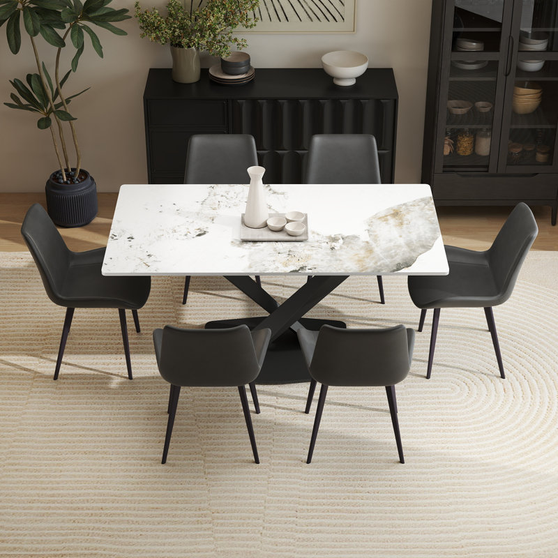 Ensemble de table de salle à manger 7 pièces 7 pièces avec 6 chaises en similicuir, Pandora
