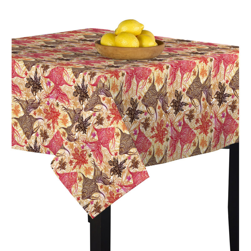 Valara Paisley Fish Tablecloth, 60" x 60", Coral