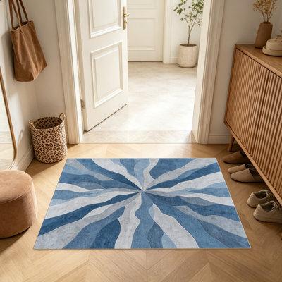 Tapis bleu océan abstraits pour le salon, doux et confortables, adaptés à toutes les saisons, faciles à entretenir, tapis de sol intérieur lavable à la machine, sous la table de ferme convenant à la chambre à coucher, à la salle à manger, au bureau, au balcon, au patio