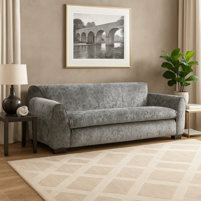 Sero Sofa, Padded Bench Style Seat, Modern Dark Gray Velvet 89 Inch