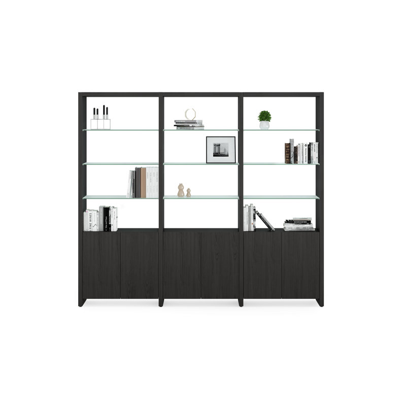 Linea Standard Bookcase, Charcoal Stained Ash, 3, 83.75" H x 96" W x 14" D
