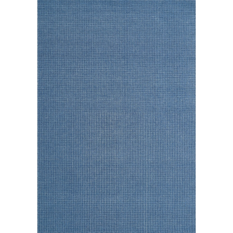 Bryn Hand-Tufted Loop Pile Wool Tweedy Plaid Textured Solid Area Rug Indigo Blue Navy Sky