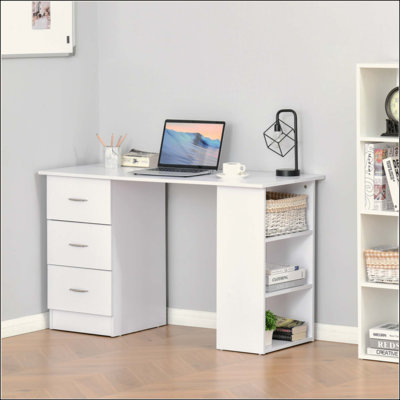 Modern Home Office Computer Desk Bookcase Combo Writing Table Workstation With 3 Drawer And Storage Shelf