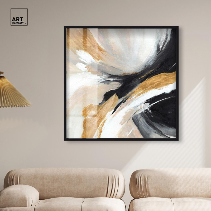 Art mural Boho par Gold Remède, cadre noir, Gold Stream - Ira Colmeva, 25"H x 25"W, Black Frame
